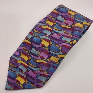yApre for‎ Tom James Silk Necktie Hats Pattern Purple Blue Yellow Mens Read!